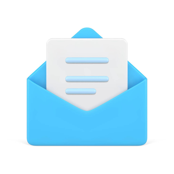 Message in blue 3d envelope. Marketing volumetric sheet of paper with text - Vetor, Imagem