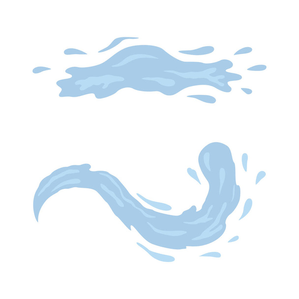 Νερό και ρίξτε εικονίδια. Μπλε κύματα και πιτσιλιές νερού - Διάνυσμα, εικόνα
