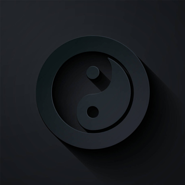 Papier découpé Yin Yang symbole d'harmonie et icône d'équilibre isolé sur fond noir. Style art du papier. Vecteur - Vecteur, image