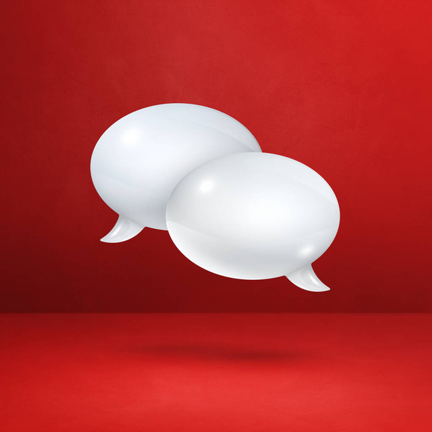 3D white speech bubbles isolated on red square background - Photo, Image