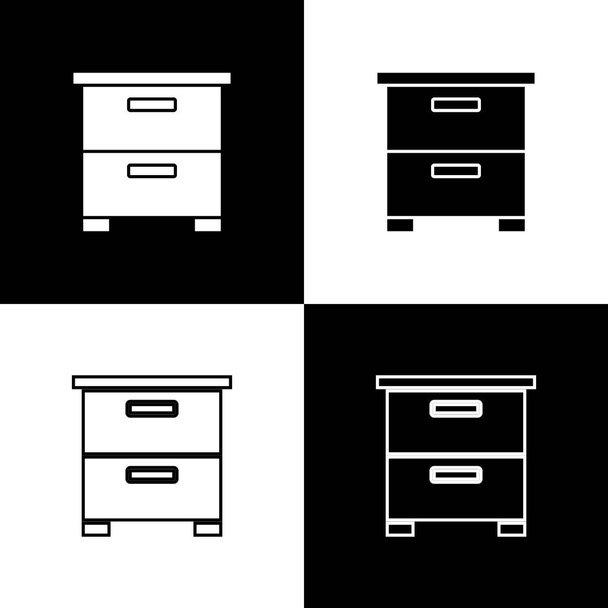 Set Bútorok éjjeliszekrény ikon elszigetelt fekete-fehér háttér. Vektor - Vektor, kép