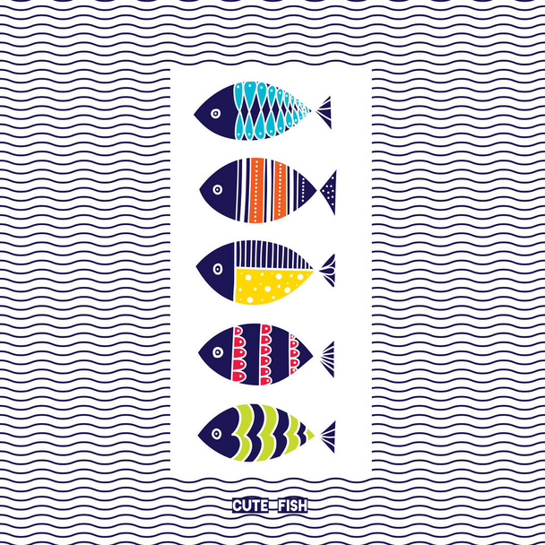 Cute fish card. Sea illustration. - Vector, Image