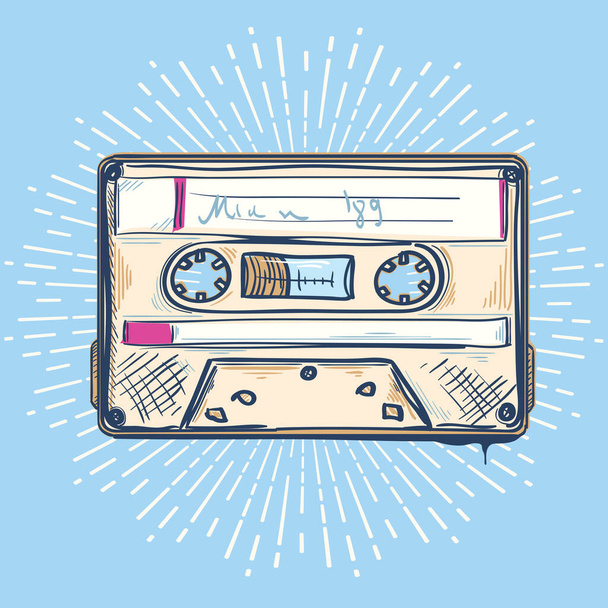 Funky drawn audio cassette sketch icon - Vector, Image