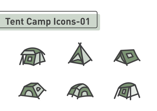 Stan tábor plochá čára ikona nastavit izolované na bílém pozadí ep01 - Vektor, obrázek