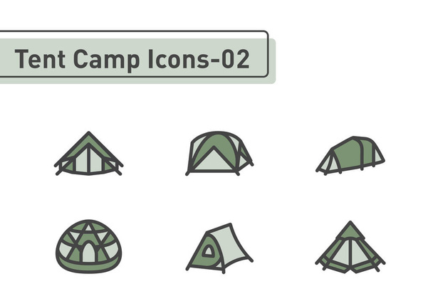 Stan tábor plochá čára ikona nastavit izolované na bílém pozadí ep02 - Vektor, obrázek