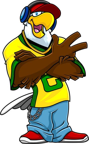Eagle Rapper Cartoon Character Singing. Vektorové ručně kreslené ilustrace izolované na průhledném pozadí - Vektor, obrázek