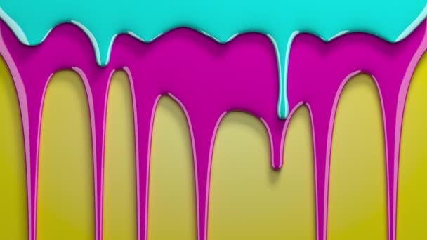 Blue and pink paint drips on yellow background - Séquence, vidéo