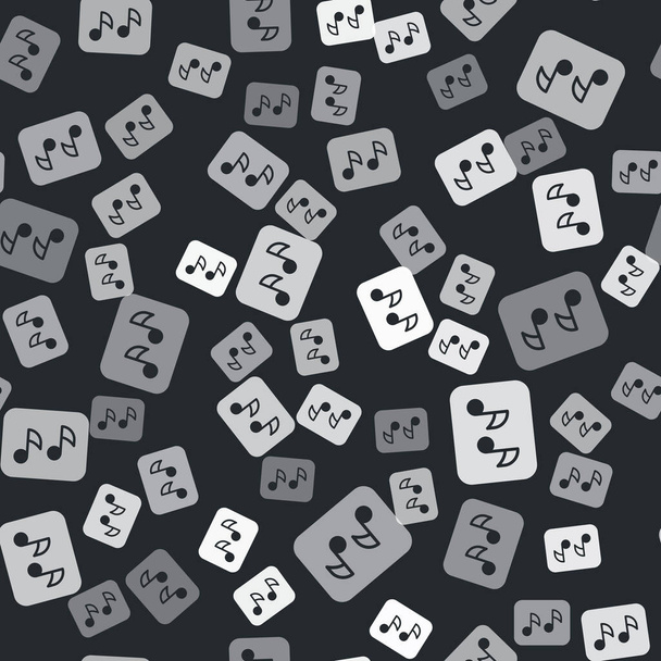 Grey Music note, tone icon isolated seamless pattern on black background. Vector - Vector, Image