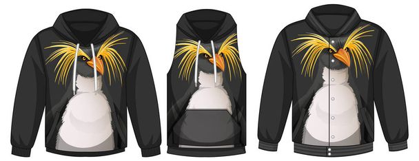 Набор различных курток с иллюстрацией шаблона пингвина - Вектор,изображение