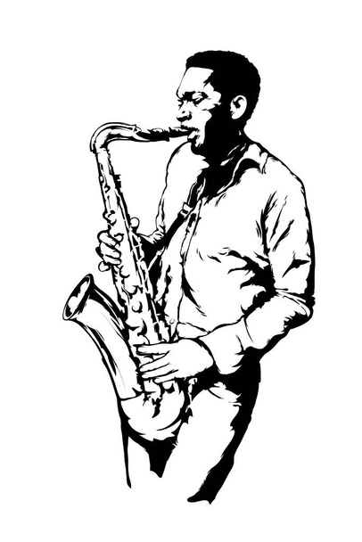 Jazz man with sax on the white background - Vector, afbeelding