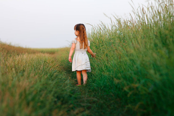 freedom  concept little happy girl near green field - Fotografie, Obrázek