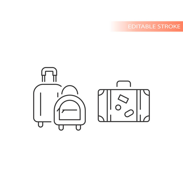 Gepäck- und Kofferzeilenvektorsymbol. Handtasche Flughafen Reise-Symbol, editierbarer Strich. - Vektor, Bild