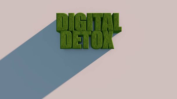 白い背景のデジタルデトックスグリーンのレタリング。3Dレンダリング - 写真・画像