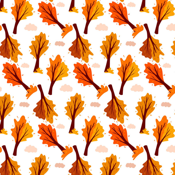 Autumn pattern. Abstract autumn tree and cloud. Ornamental plant. - Vector, afbeelding