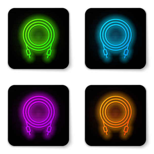 Glowing neon line Audio jack icon isolated on white background. Audio cable for connection sound equipment. Plug wire. Musical instrument. Black square button. Vector - Vector, Image
