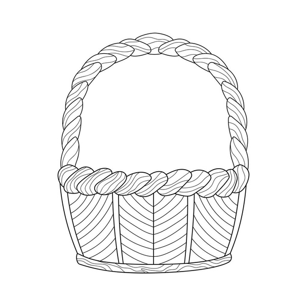 Wicker empty basket  on a white isolated background. Suitable for coloring book, poster, book. - Vector, Imagen