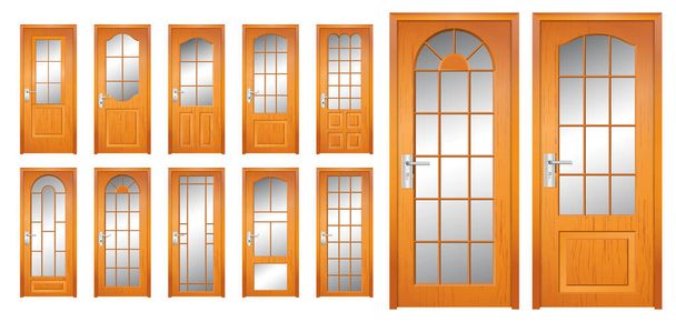 conjunto de puerta de madera realista aislado o moderno estilo de puerta de madera para el hogar, oficina o apartamento o puertas de lujo realistas en varios conceptos de estilo. eps vector - Vector, Imagen