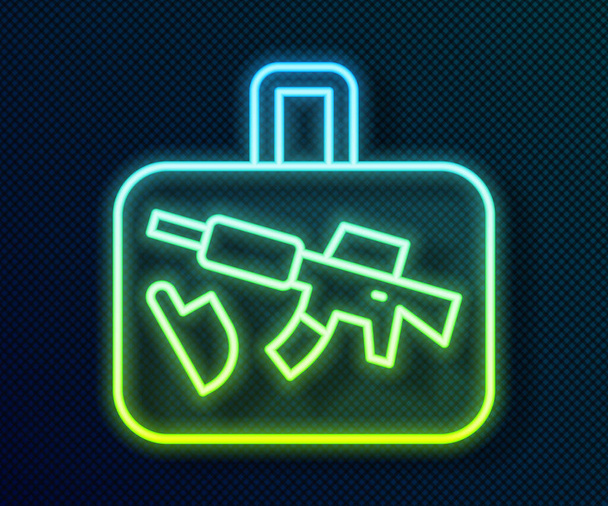 Glowing neon line Suitcase for travel icon isolated on black background. Traveling baggage sign. Travel luggage icon. Vector - Вектор, зображення