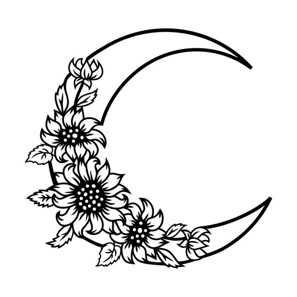 Crescent with sunflowers on white background.Vector illustration. - Vector, imagen