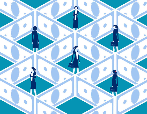 Business people stuck in dollar banknote maze. Business trap - Vector, Image