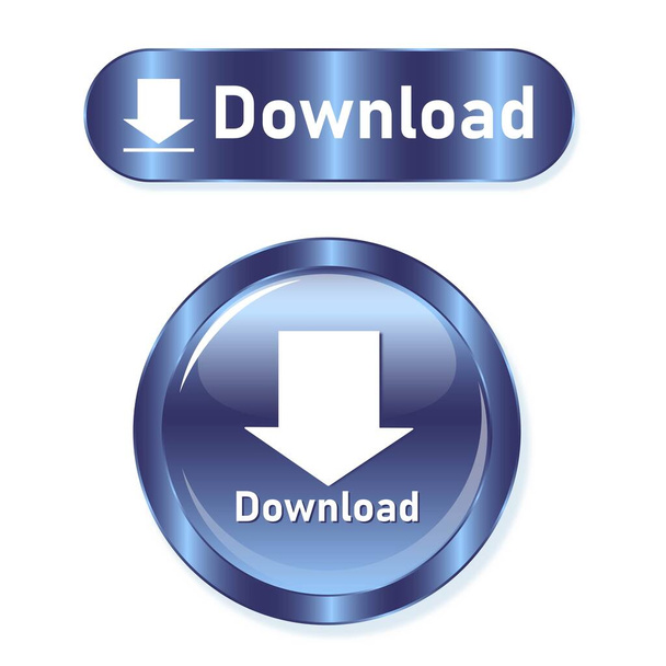 Rodada azul escuro botão de download com seta e texto - Vetor, Imagem