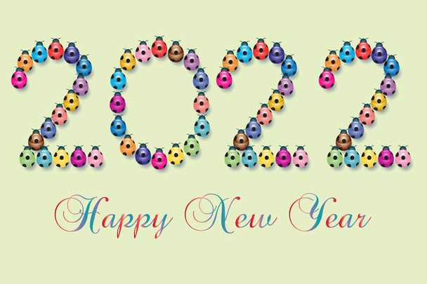 Many ladybugs form the number two thousandaventidure to wish happy new year - Vector, afbeelding