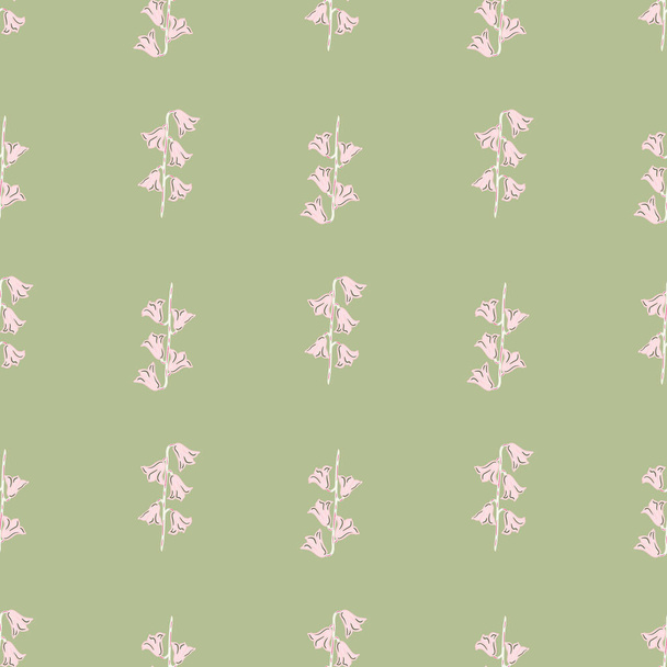 Geometrische naadloze patroon in geometrische stijl met bel bloem vormen. Groene achtergrond. Print voor textiel, stof, geschenkverpakking, wallpapers. Eindeloze vectorillustratie. - Vector, afbeelding
