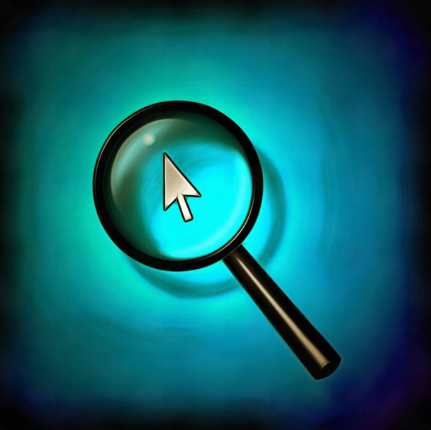 Arrow and magnify glass. 3D rendering - Photo, image