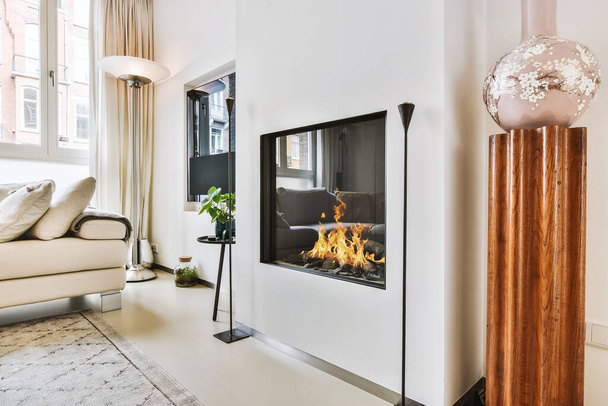 Stylish fireplace design - Zdjęcie, obraz