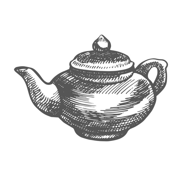 Chinese traditional teapod. Graphic hand-drawn illustration, vector. - Vektor, Bild
