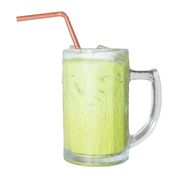 Πάγος, Γάλα Πράσινο τσάι σε γυαλί που απομονώνονται σε λευκό φόντο - Φωτογραφία, εικόνα