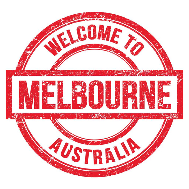 WELCOME TO MELBOURNE - AUSTRALIA, words written on red round simple stamp - Fotoğraf, Görsel