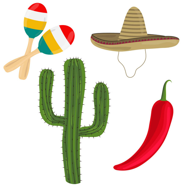  Mexican national items on a white background - Διάνυσμα, εικόνα