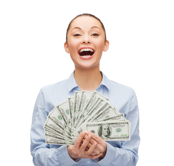 young businesswoman with dollar cash money - 写真・画像
