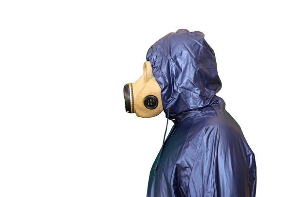 Man in the gas mask isolated on white background. Radiation influence. Environmental pollution. Chernobyl concept. Dangerous nuclear power. - Foto, Bild