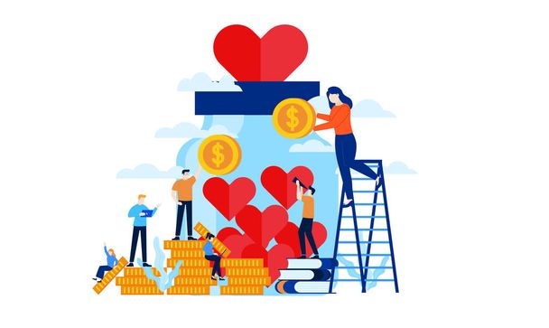donation jar with big heart flat illustration design - Vector, Image