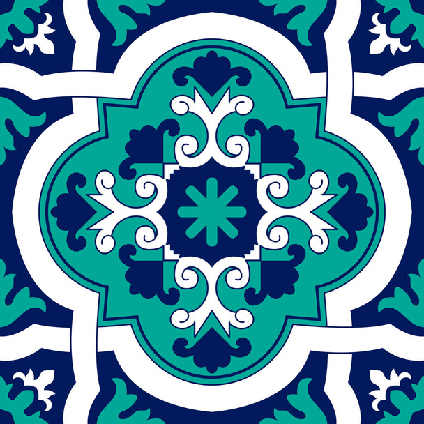 Talavera minta. Azulejos Portugál. Török dísz. Marokkói csempe mozaik. Spanyol porcelán. Kerámia evőeszközök, népi nyomtatás. Spanyol kerámia. Etnikai háttér. Mediterrán zökkenőmentes tapéta. - Vektor, kép