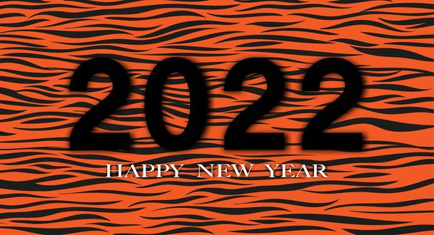 Typografie Text 2022 Schrift auf Tigerfell-Muster Hintergrund, Kreatives trendiges Design für Grußschreiben in gelber und schwarzer Farb.Chinesisches Neujahr 2022 Jahr des Tigers für Flyer, Banner und Kalender - Vektor, Bild