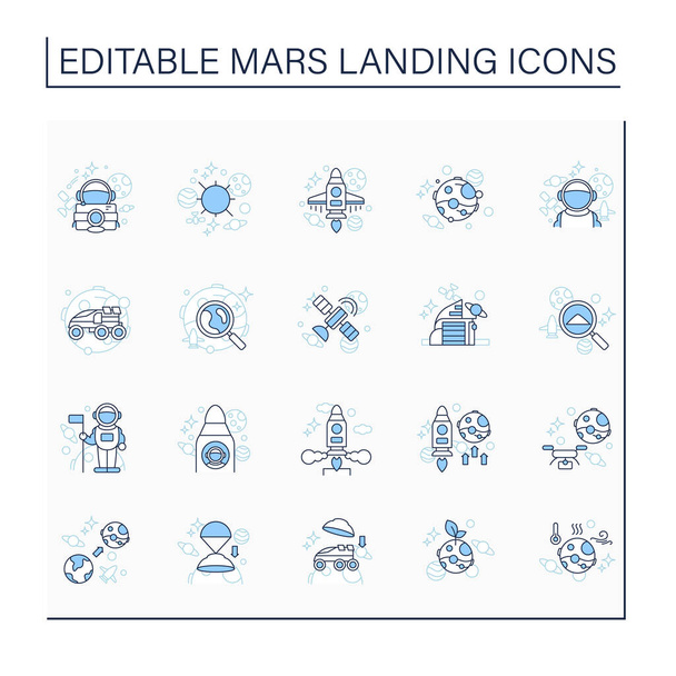 Zestaw ikon lądowania na Marsie - Wektor, obraz