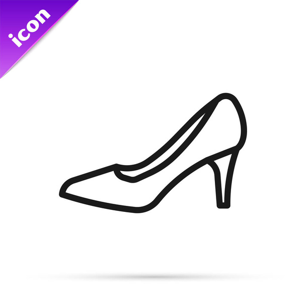 Ligne noire Chaussure femme avec icône à talon haut isolé sur fond blanc. Vecteur - Vecteur, image
