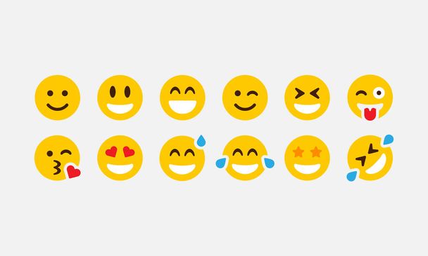 Una serie di emoticon positive. Set di Emoji. Sorriso positivo colorato icone vettoriali isolato Illustrazione vettoriale EPS 10 - Vettoriali, immagini
