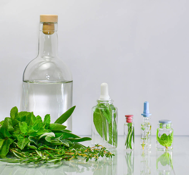 The jars with aromatic herbs. - Fotó, kép