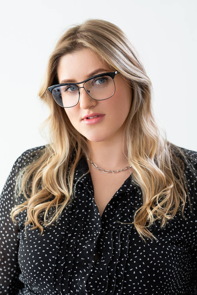 smart woman portrait overweight model in glasses - Photo, image
