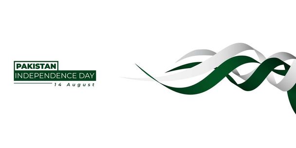 Pakistan Independence Day with simple flying ribbon design. Good template for Pakistan National Day design. - Vector, Image