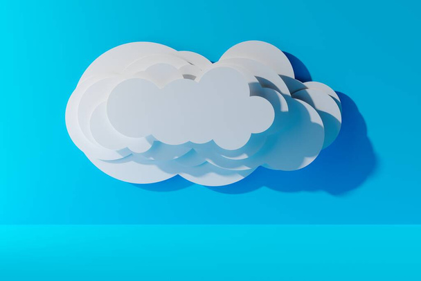 White paper cut cloud shape over blue background, minimal modern concept, technology, data or information storage symbol, 3D illustration - Fotó, kép
