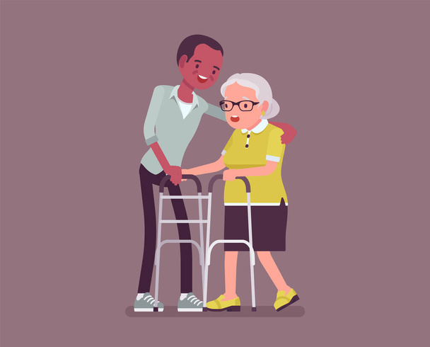 Yaşlıların sosyal desteği, yaşlı yetişkinlerin bakımı ve rehabilitasyonu - Vektör, Görsel