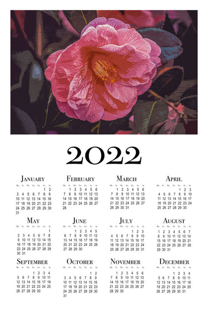 Βοτανικό ημερολόγιο για το 2022. Εκτυπώσιμη κάθετη ημερολόγιο τοίχου, εβδομάδα ξεκινά τη Δευτέρα. - Φωτογραφία, εικόνα