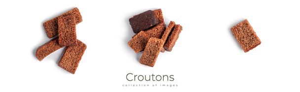 Croutons isolated on white background. Rye croutons isolated. Salty croutons. - Photo, Image