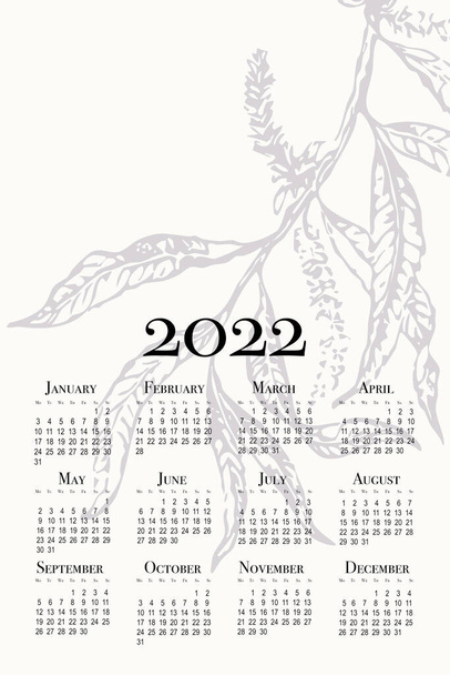 2022年のミニマリズムカレンダー。印刷可能な垂直壁のカレンダー、週は月曜日に始まります. - 写真・画像