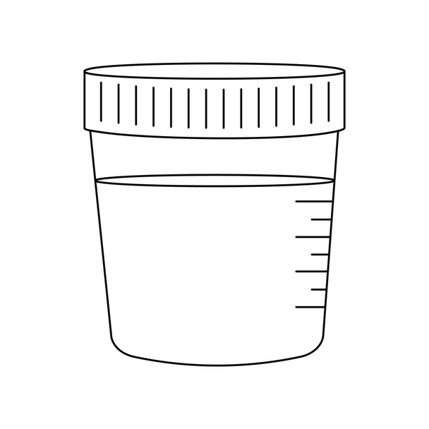 icône de contour d'analyse d'urine. Échantillon d'urine dans un contenant en plastique. Concept d'examen et de diagnostic en laboratoire - Vecteur, image